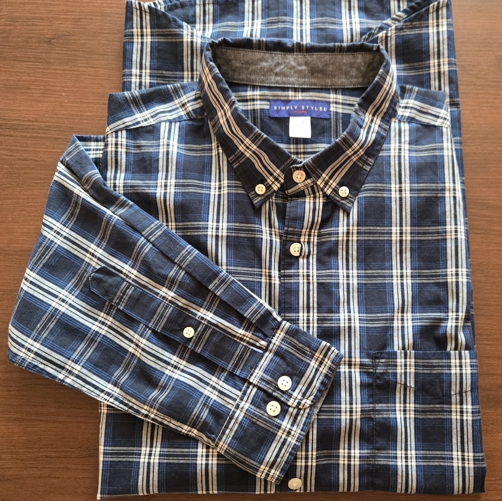 Simply Styled Men's Blue Plaid Shirt, Size XlT